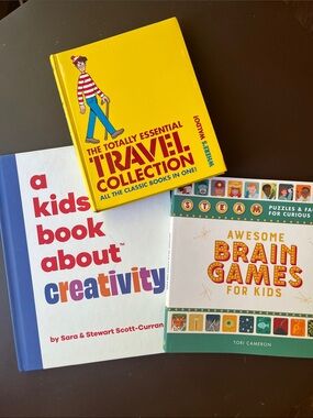 Children books - where’s Waldo, brain games, and a creative book